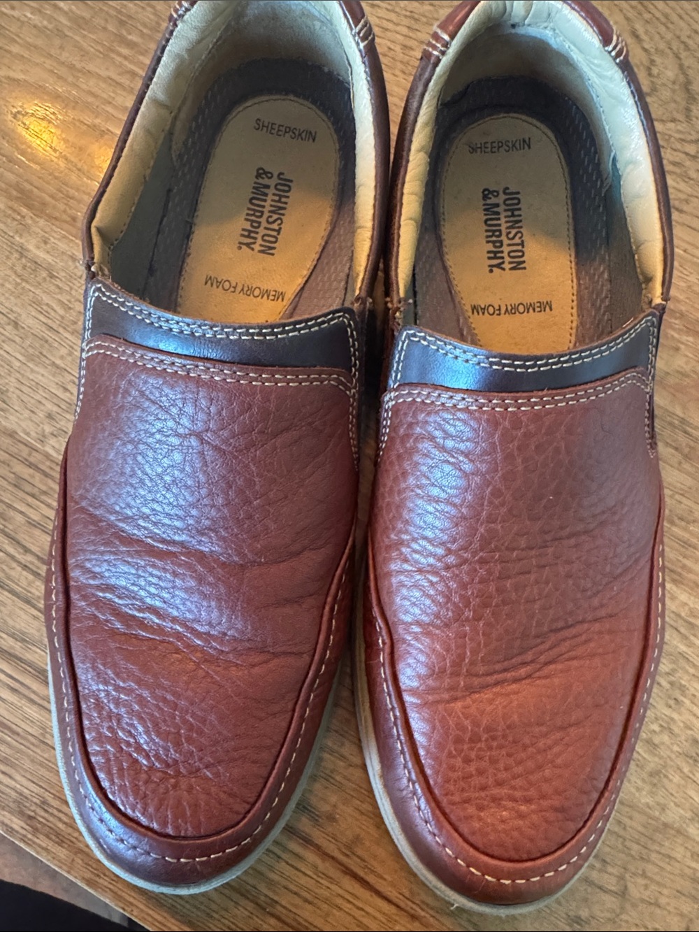 Johnston & Murphy Chestnut Brown Leather Slip-On Loafers with Dark Trim